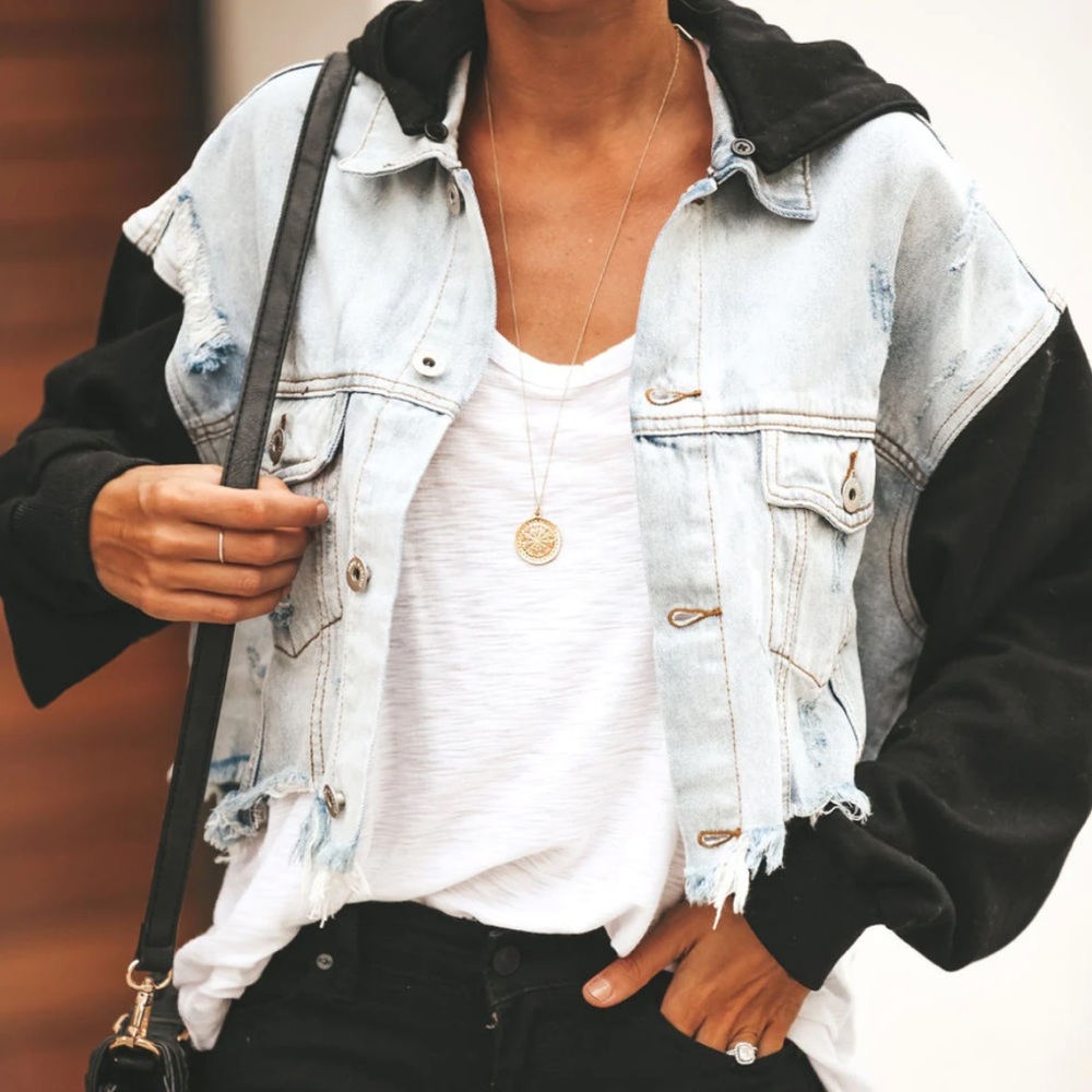 Vici Maxed Out Denim Contrast Hooded Jacket Small